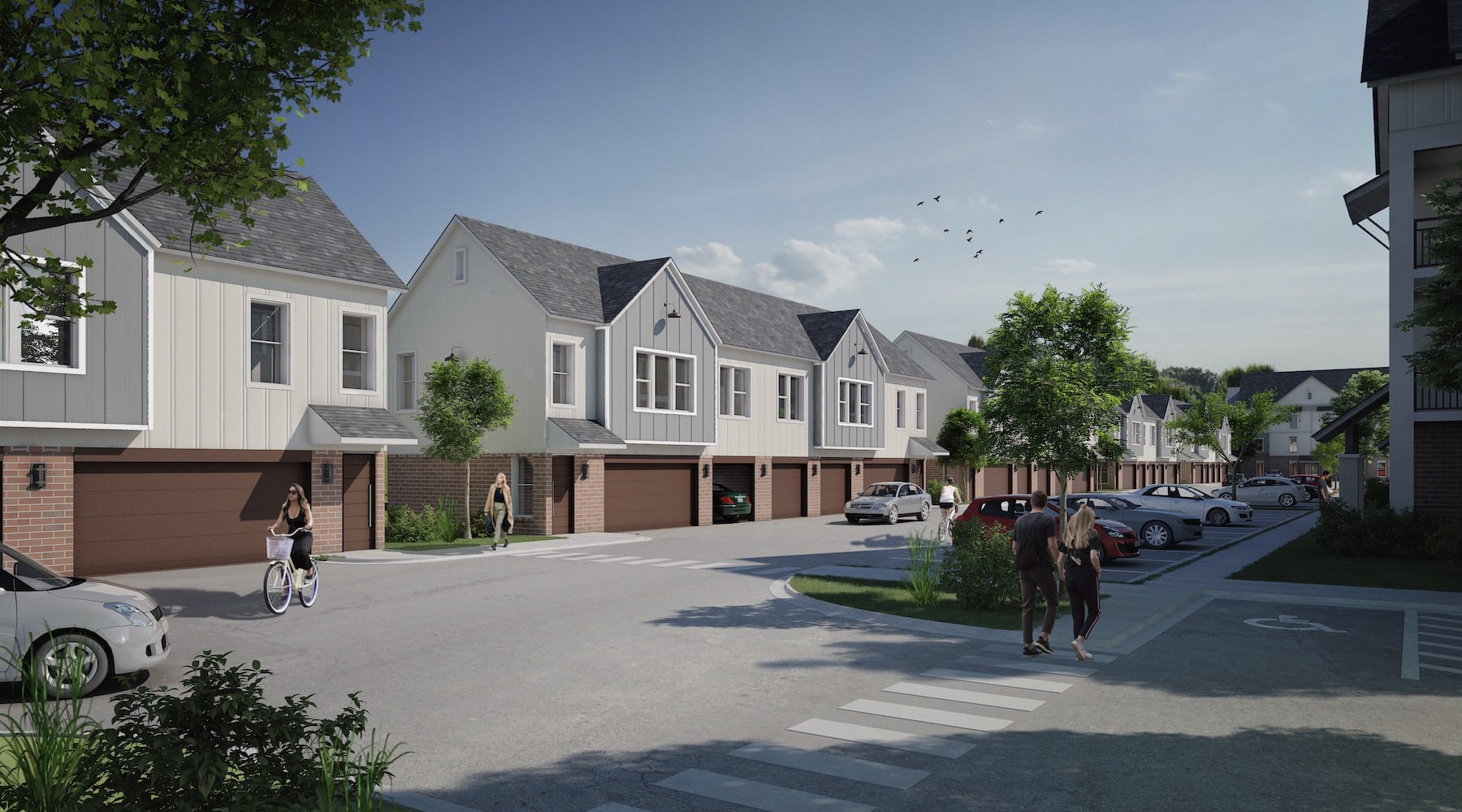 a row of house units with garages